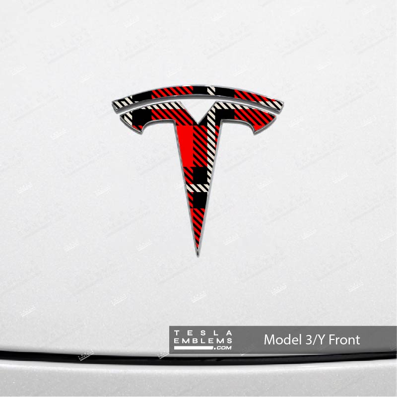 Tartan Plaid Tesla Emblem Decals (Front + Back Emblem Decals)