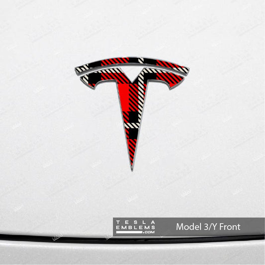 Tartan Plaid Tesla Emblem Decals (Front + Back Emblem Decals)