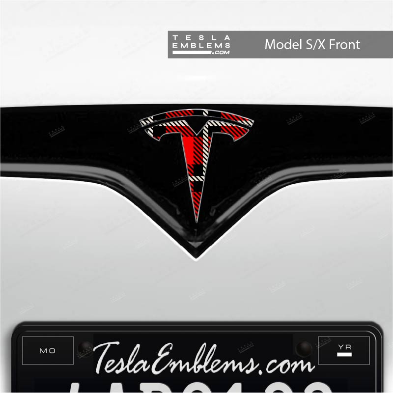 Tartan Plaid Tesla Emblem Decals (Front + Back Emblem Decals)