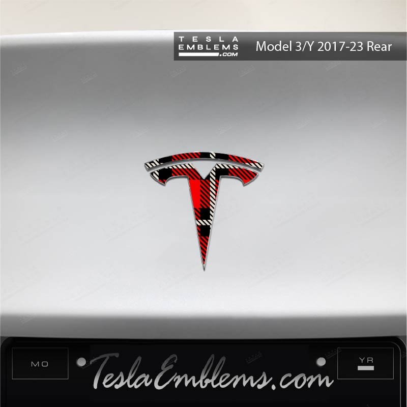 Tartan Plaid Tesla Emblem Decals (Front + Back Emblem Decals)