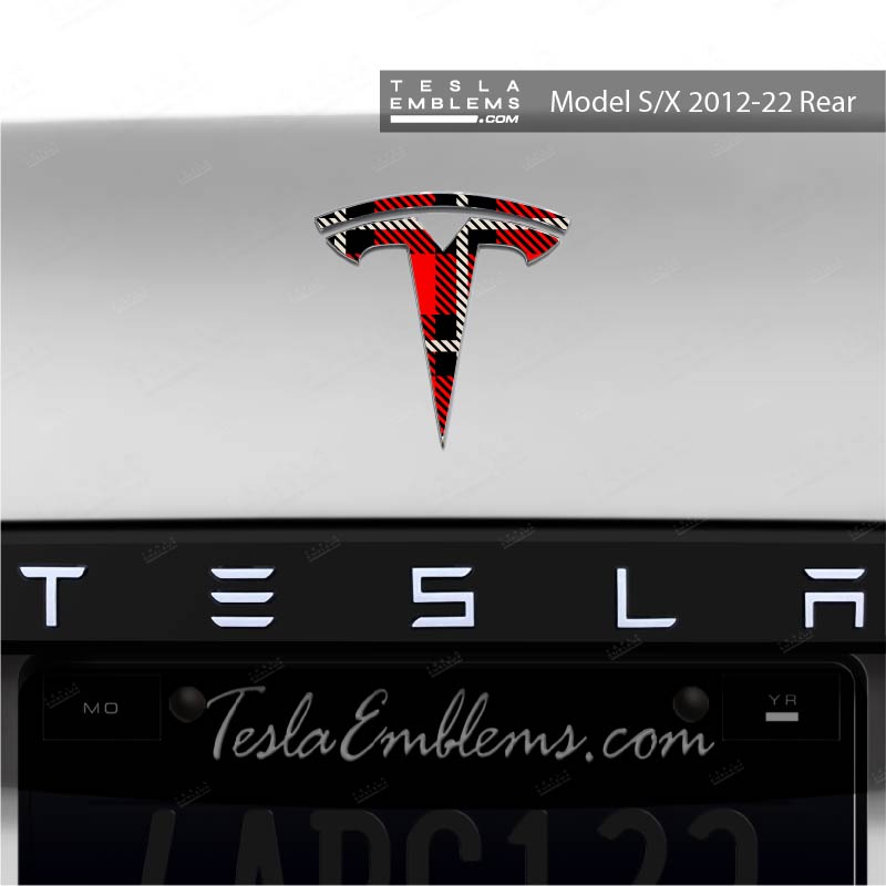 Tartan Plaid Tesla Emblem Decals (Front + Back Emblem Decals)