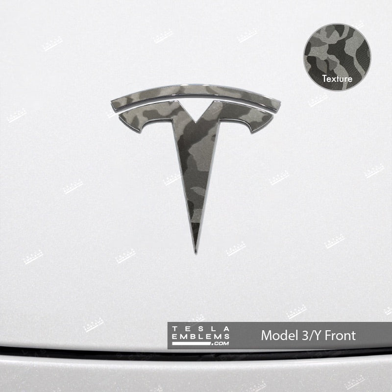 3M Shadow Black Camo Tesla Emblem Decals (Front + Back)