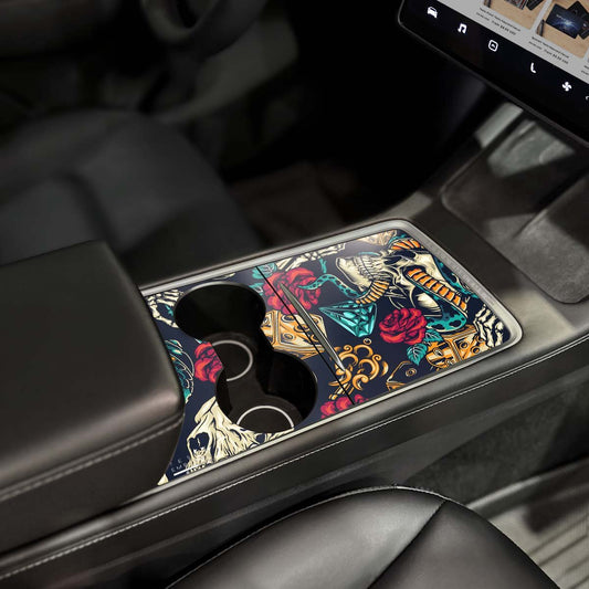 Skull & Rose Tattoo Art | Tesla Center Console Wrap Kit | Model Y '21-25