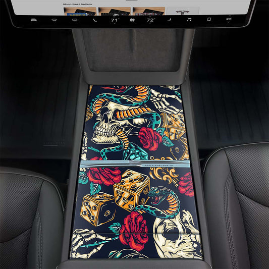 Skull & Rose Tattoo Art | Tesla Center Console Wrap Kit | MY 2026+ "Juniper"