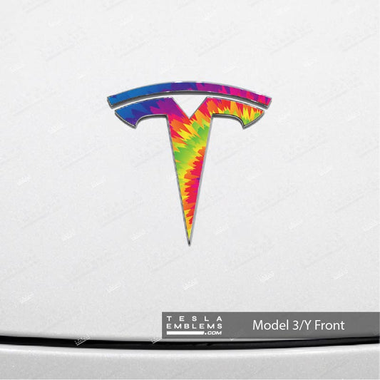 Tie Dye Tesla Emblem Decals (Front + Back)