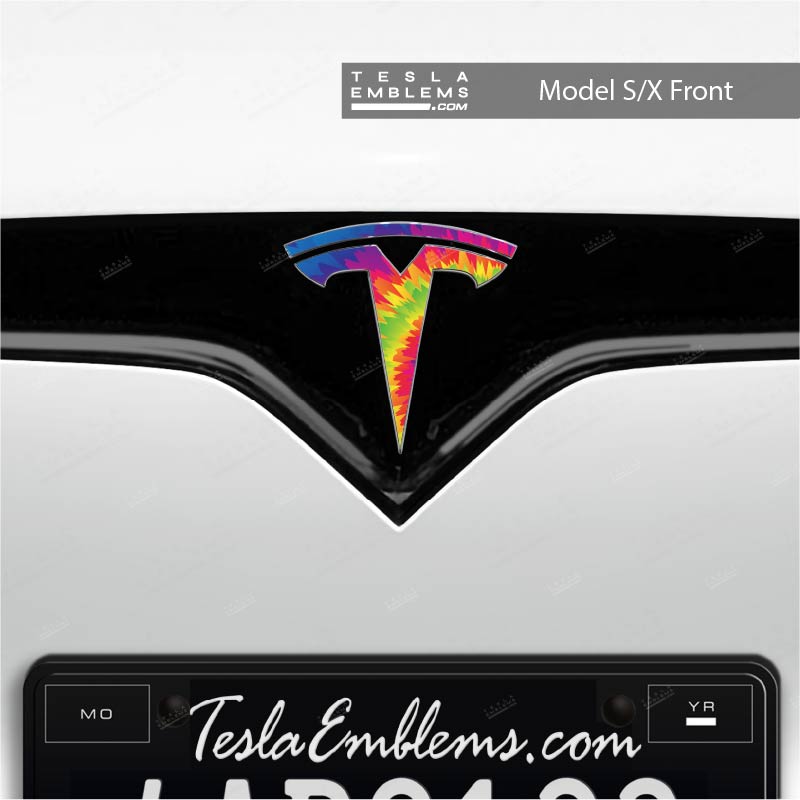 Tie Dye Tesla Emblem Decals (Front + Back)