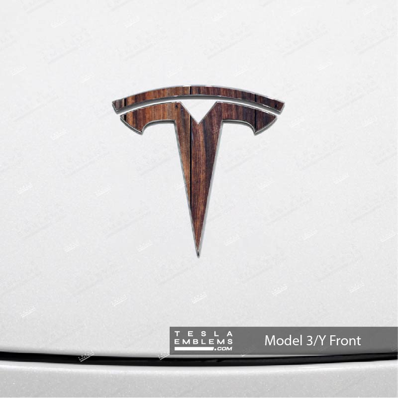 Wood Grain Tesla Emblem Decals (Front + Back)