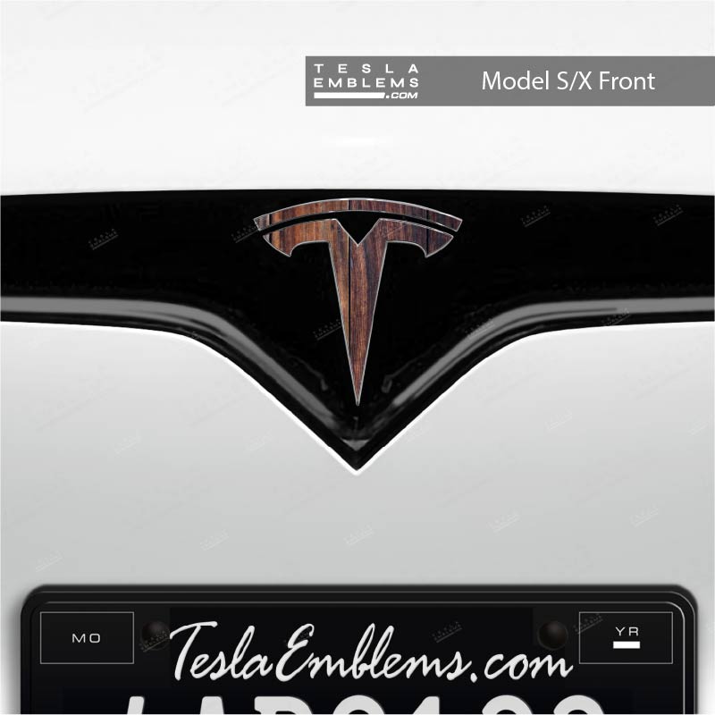 Wood Grain Tesla Emblem Decals (Front + Back)