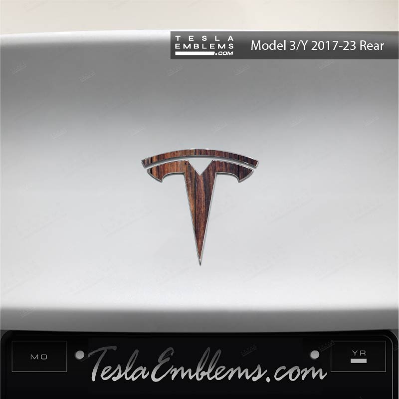 Wood Grain Tesla Emblem Decals (Front + Back)