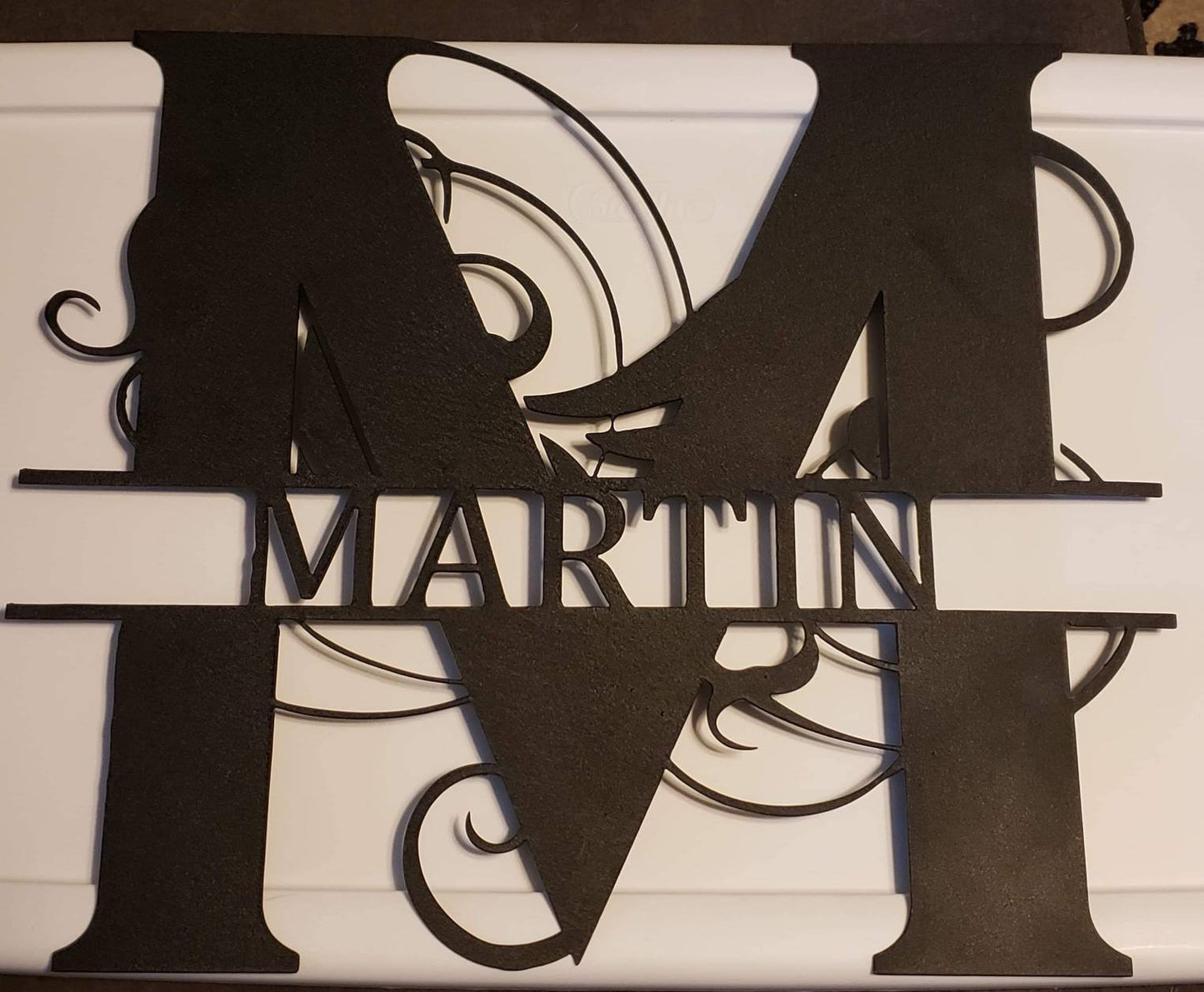 Custom Monogram Family Name Sign – Abstract Split Letter House Name Wall Art – Personalized Metal Plaque – 20" Plasma Cut Steel