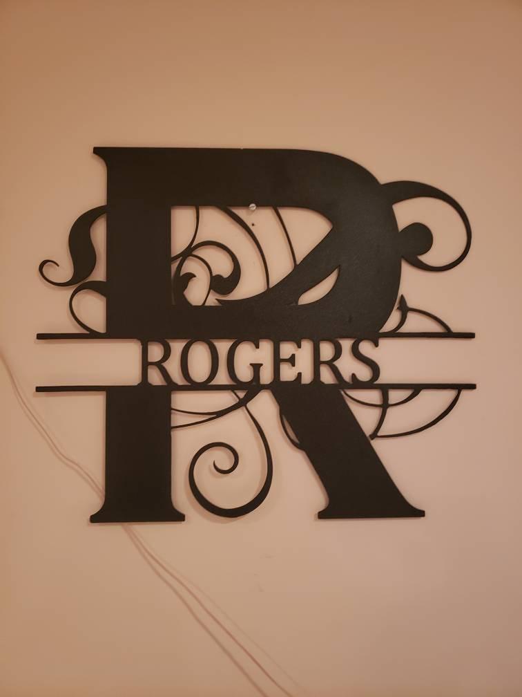 Custom Monogram Family Name Sign – Abstract Split Letter House Name Wall Art – Personalized Metal Plaque – 20" Plasma Cut Steel