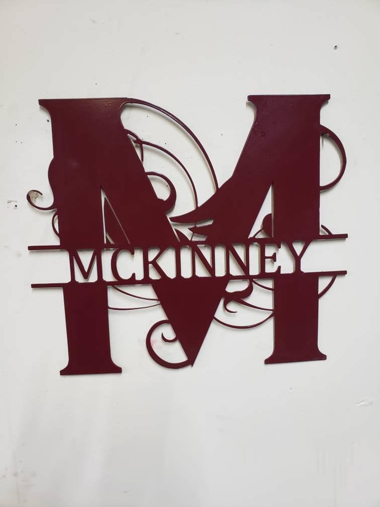 Custom Monogram Family Name Sign – Abstract Split Letter House Name Wall Art – Personalized Metal Plaque – 20" Plasma Cut Steel