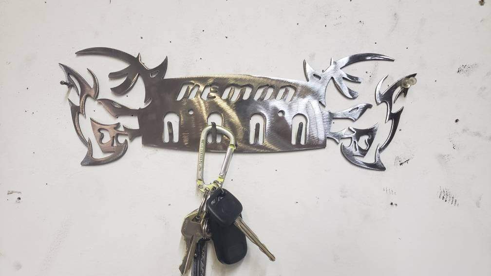 Dodge Demon Muscle Car Key Hanger – Steel Wall Mounted 4-Hook Key Rack – Garage Organizer 12"x4"