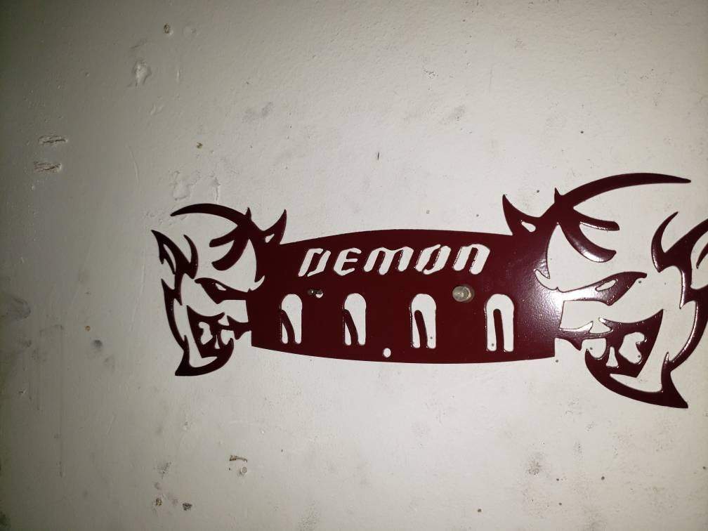 Dodge Demon Muscle Car Key Hanger – Steel Wall Mounted 4-Hook Key Rack – Garage Organizer 12"x4"