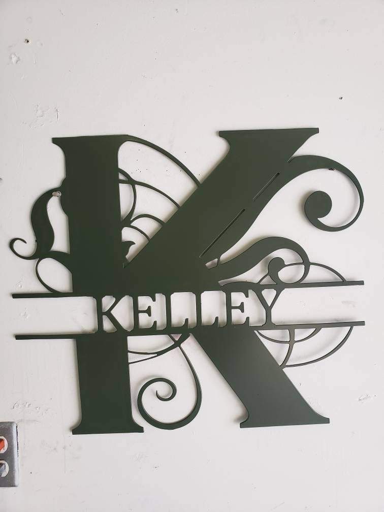 Custom Monogram Family Name Sign – Abstract Split Letter House Name Wall Art – Personalized Metal Plaque – 20" Plasma Cut Steel