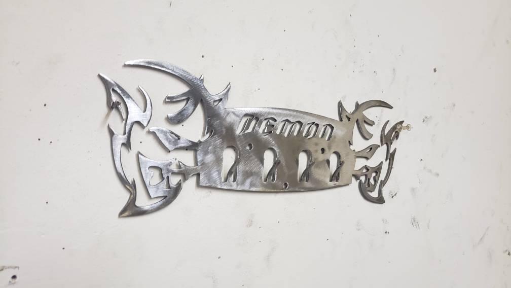 Dodge Demon Muscle Car Key Hanger – Steel Wall Mounted 4-Hook Key Rack – Garage Organizer 12"x4"