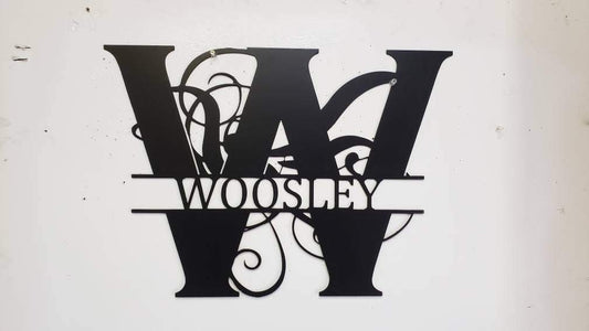 Custom Monogram Family Name Sign – Abstract Split Letter House Name Wall Art – Personalized Metal Plaque – 20" Plasma Cut Steel