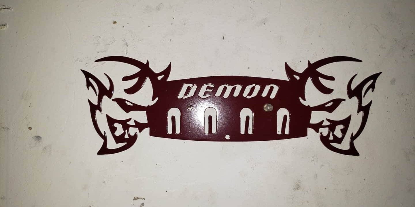 Dodge Demon Muscle Car Key Hanger – Steel Wall Mounted 4-Hook Key Rack – Garage Organizer 12"x4"
