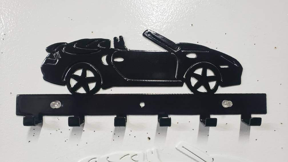 Porsche 911 Convertible Key Hanger – Steel Wall Mounted Key Rack – Sport Car Organizer 12"x6" Garage Entryway Decor